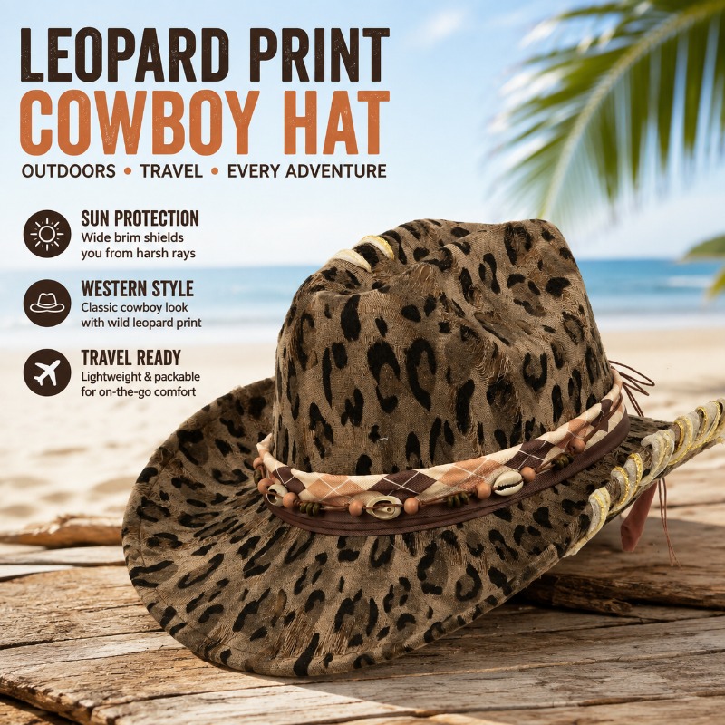Cowboy Hat Straw - Sombrero Vaquero con Estampado de Leopardo,